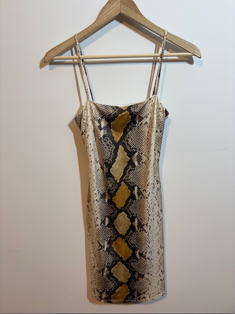 Textured Snake-Print Mini Slip Dress